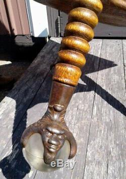 Antique Tiger Oak Man of The North Iron and Glass Claw Ball Feet PARLOR TABLE