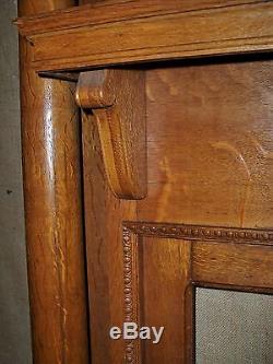 Antique Tiger Oak Mantel with Two Columns and Beveled Glass Mirror