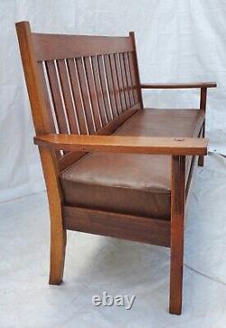Antique Tiger Oak Mission Arts & Crafts Bench / Couch / Settee Circa 1910's