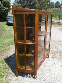 Antique Tiger Oak Mission Arts and Crafts Style China Cabinet 1930s