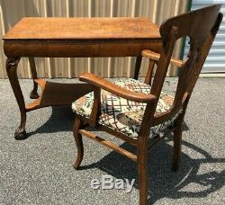 Antique Tiger Oak Mission Library/Desk Table with Chair RARE