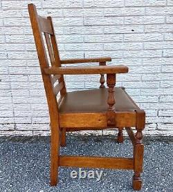 Antique Tiger Oak Mission Style Arm Chair by Stickley Bros Co Grand Rapids