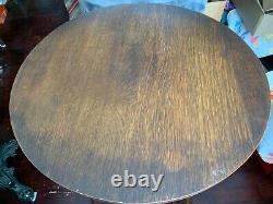 Antique Tiger Oak Mission rare & unique Solid Oak Round Table