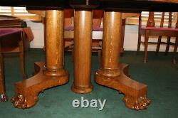 Antique Tiger Oak Oval Dining Table, Carved Lion Feet, with 2 Leaves 86
