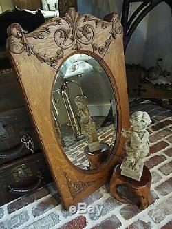 Antique Tiger Oak Oval Mirror With Beveled Glass- Circa 1890-must See