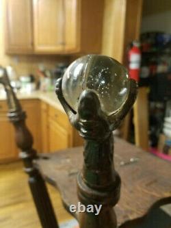 Antique Tiger Oak Parlor Lamp Table WithClaw Ball Feet And Gargoyle Leaf Man Face