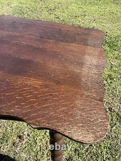 Antique Tiger Oak Parlor Table Eagle Claw & Glass Ball Feet Claw Foot Turned Leg