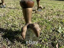 Antique Tiger Oak Parlor Table Eagle Claw & Glass Ball Feet Claw Foot Turned Leg