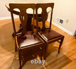 Antique Tiger Oak Pedestal Dining Table and 4 chairs claw foot 42 inch