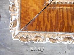 Antique Tiger Oak Picture Frame w print apx 9.5x11.5 Frame Wood FArmhouse Gesso