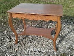 Antique Tiger Oak Pressed Skirt Library Table Larkins Soap Co 1920s Era