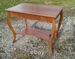 Antique Tiger Oak Pressed Skirt Library Table Larkins Soap Co 1920s Era