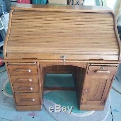 Antique Tiger Oak Quarter Sawn Roll Top Desk Eagle Lock Co