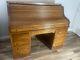 Antique Tiger Oak Raised Paneled S-roll Top Desk With Slide Outs
