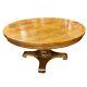 Antique Tiger Oak Round Pedestal Dining Table On Casters And Four Chairs