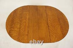 Antique Tiger Oak Round Table Pedestal Base, 2 Leaves, America 1910, B2873
