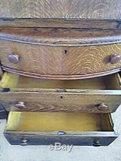 Antique Tiger Oak Secretary's Drop Leaf Desk Side By Side withGlass Cabinet Hutch