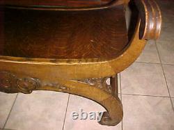 Antique Tiger Oak Settee With Lions Heads