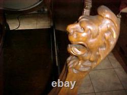 Antique Tiger Oak Settee With Lions Heads