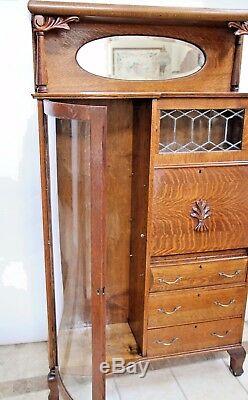 Antique Tiger Oak Side By Side Double Bookcase Secretary Curio Cabinet two shelf