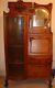 Antique Tiger Oak Side-by-side Drop Front Secretary Bookcase With Curved Glass