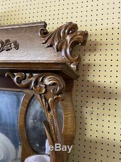 Antique Tiger Oak Sideboard Buffet Hand Carved Claw Foot Triple Mirror
