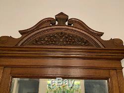 Antique Tiger Oak Sideboard Server Cabinet Unique carving and hardware