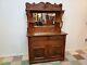 Antique Tiger Oak Sideboard With Beveled Glass Mirror And Key