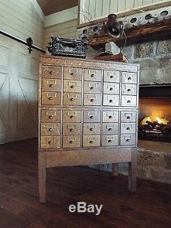 Antique Tiger Oak Stackable Foundry Card File- 30 Drawers