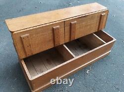 Antique Tiger Oak Step Back Bench Storage Cabinet