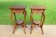 Antique Tiger Oak Table Fern Plant Stands W Carvings & Faces Matching Pair