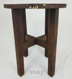 Antique Tiger Oak Taboret Table Arts And Crafts Mission Round Stickley Style
