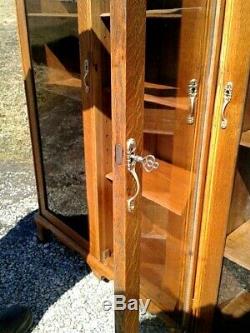 Antique Tiger Oak Triple Door Bookcase 1900s Era