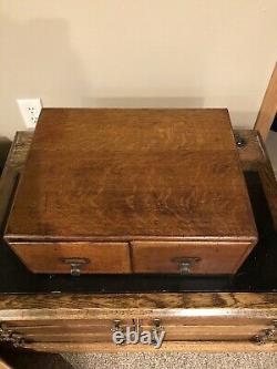 Antique Tiger Oak Two Drawer File Card Catalog Tabletop Cabinet