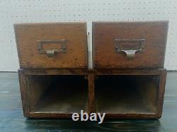 Antique Tiger Oak Two Drawer File Card Catalog Tabletop Cabinet