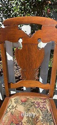 Antique Tiger Oak Upholstered Seat Dining Side Chairs Set of 3