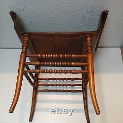 Antique Tiger Oak Veneer Bentwood Bench Chair with Curved Armrests & Brass Finials
