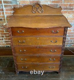 Antique Tiger Oak Wood Dresser Chest of Drawers Vtg Victorian Farmhouse Rustic