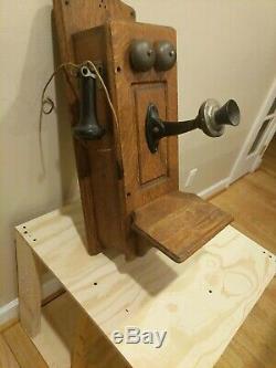 Antique Tiger Oak Wood Stromberg Carlson Raised Panel Crank Wall Phone