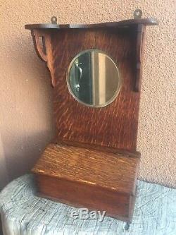 Antique Tiger Oak Wood Wall Hang Medicine Cabinet Candle Cupboard Box Mirror