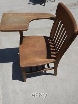 Antique Tiger Oak Wooden School Desk And Attached Chair
