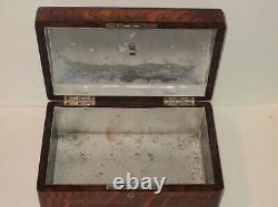 Antique Tiger Oak Wooden Tea Or Tobacco Chest Box W Galvanized Tin Inset Liner