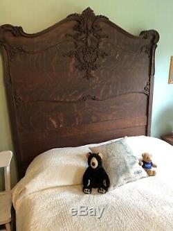 Antique Tiger Oak full-sized bed with beautiful headboard and foot board