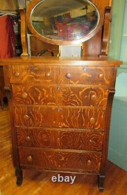 Antique Tiger Oak highboy dresser