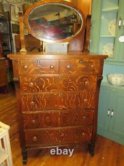 Antique Tiger Oak highboy dresser