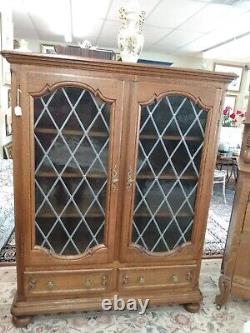 Antique Tiger Oak leaded Glass Cabinet