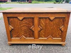 Antique Tiger Quartersawn Oak Blanket Chest Trunk Bench Seat Storage Deco Wood