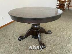 Antique, Tiger Stripe Oak, Lion Claw Dining Table, Dark Kona Stained