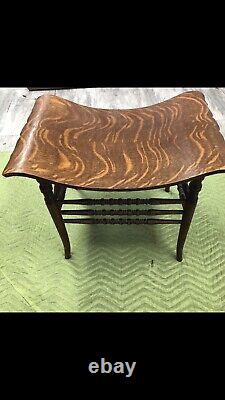 Antique Tiger oak wood curved seat