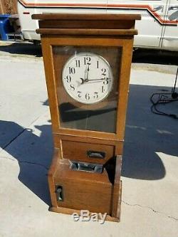 Antique Time Recording Time & Day Punch Clock Tiger Oak Working